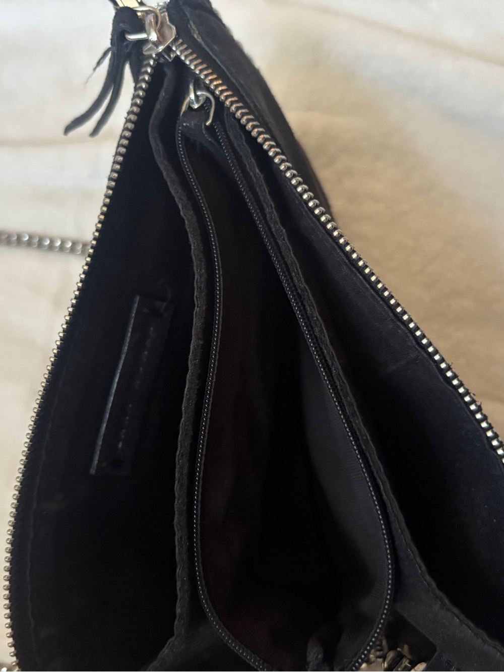 Zara Black Studded Crossbody Bag Silver Ball Chain Suede Look Clutch - Picture 6 of 8